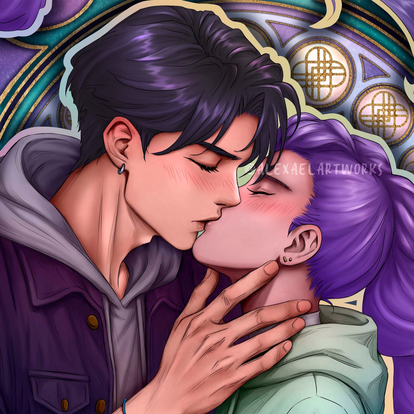 Rumi & Jinu Kiss in Art Nouveau style