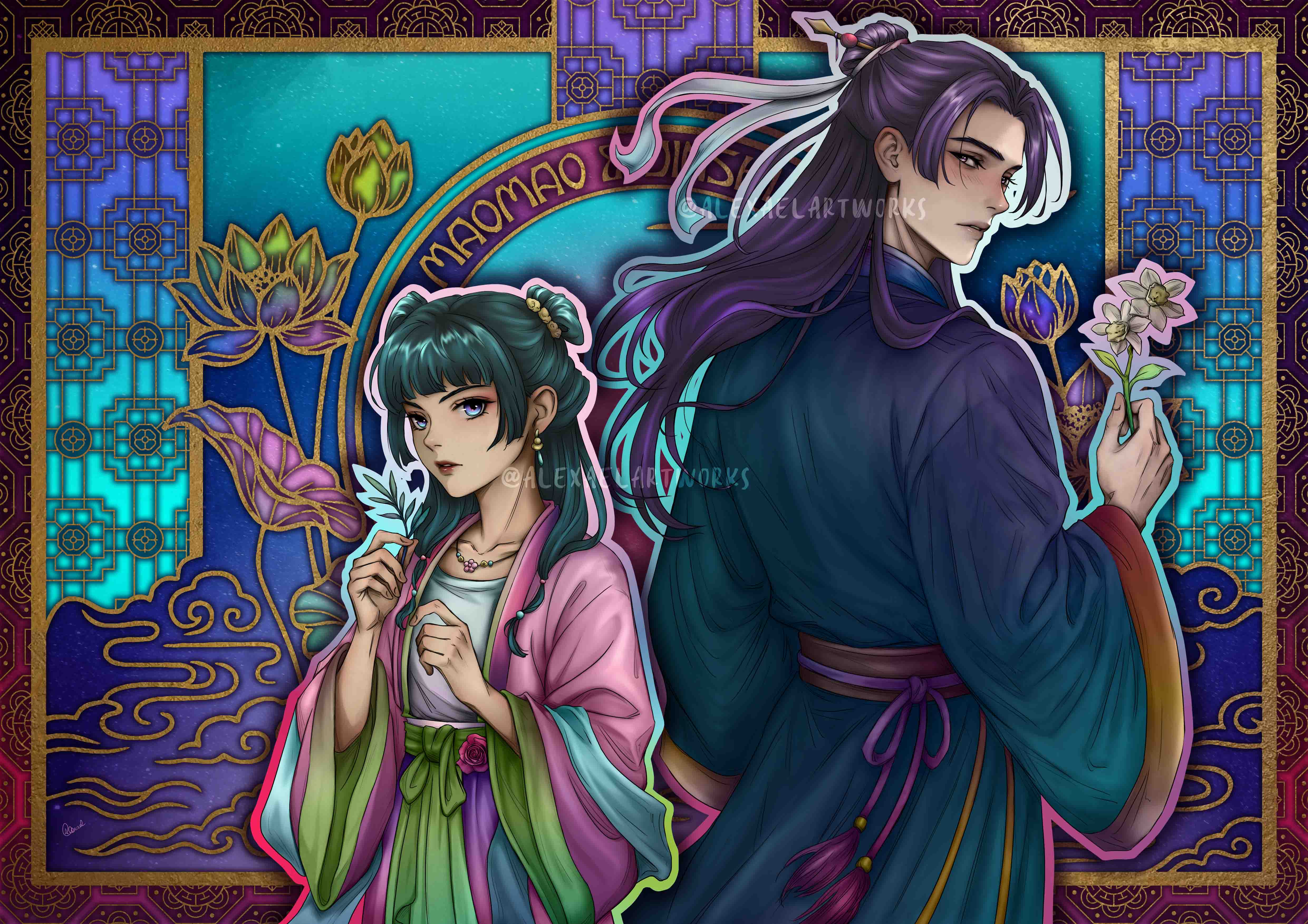 Maomao & Jinshi foil illustration - Garden Party