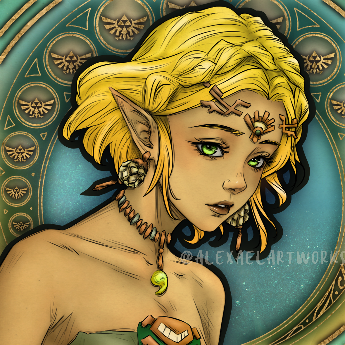 Zelda & Link in Art Nouveau style