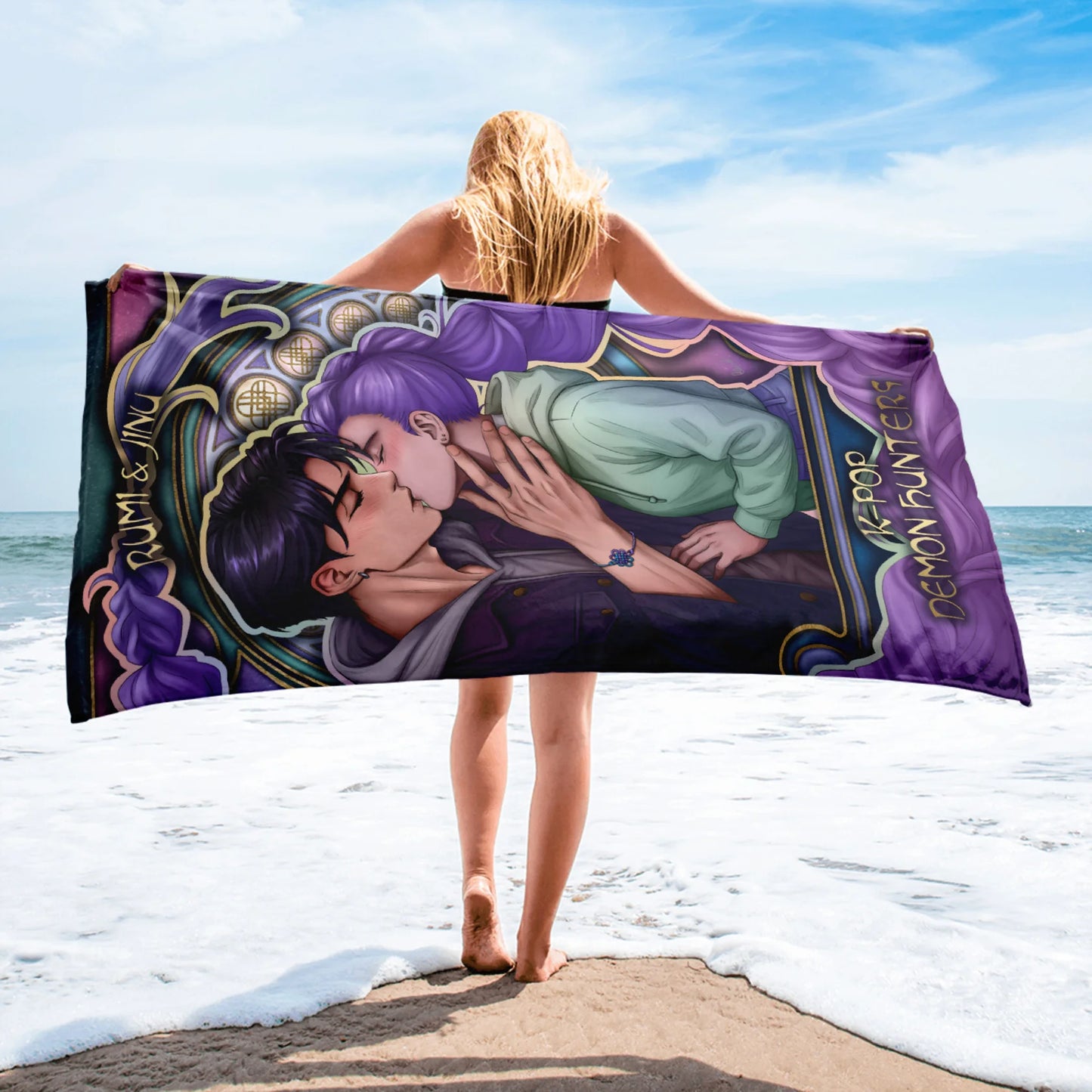 OUTLET limited edition ~ Rumi & Jinu Kiss 🏖️ Fanart Towels ♥️ Toallas Fanart