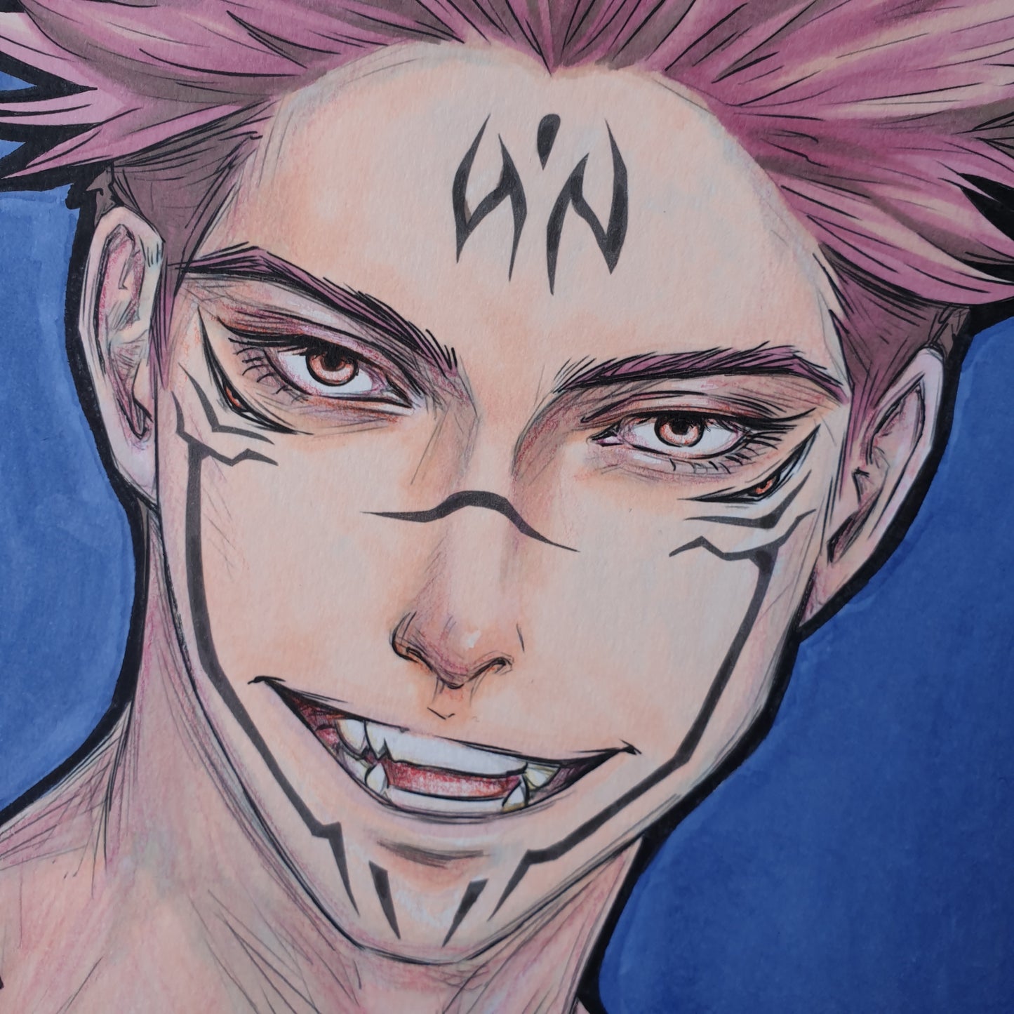 Sukuna (ink, colored pencils and markers)