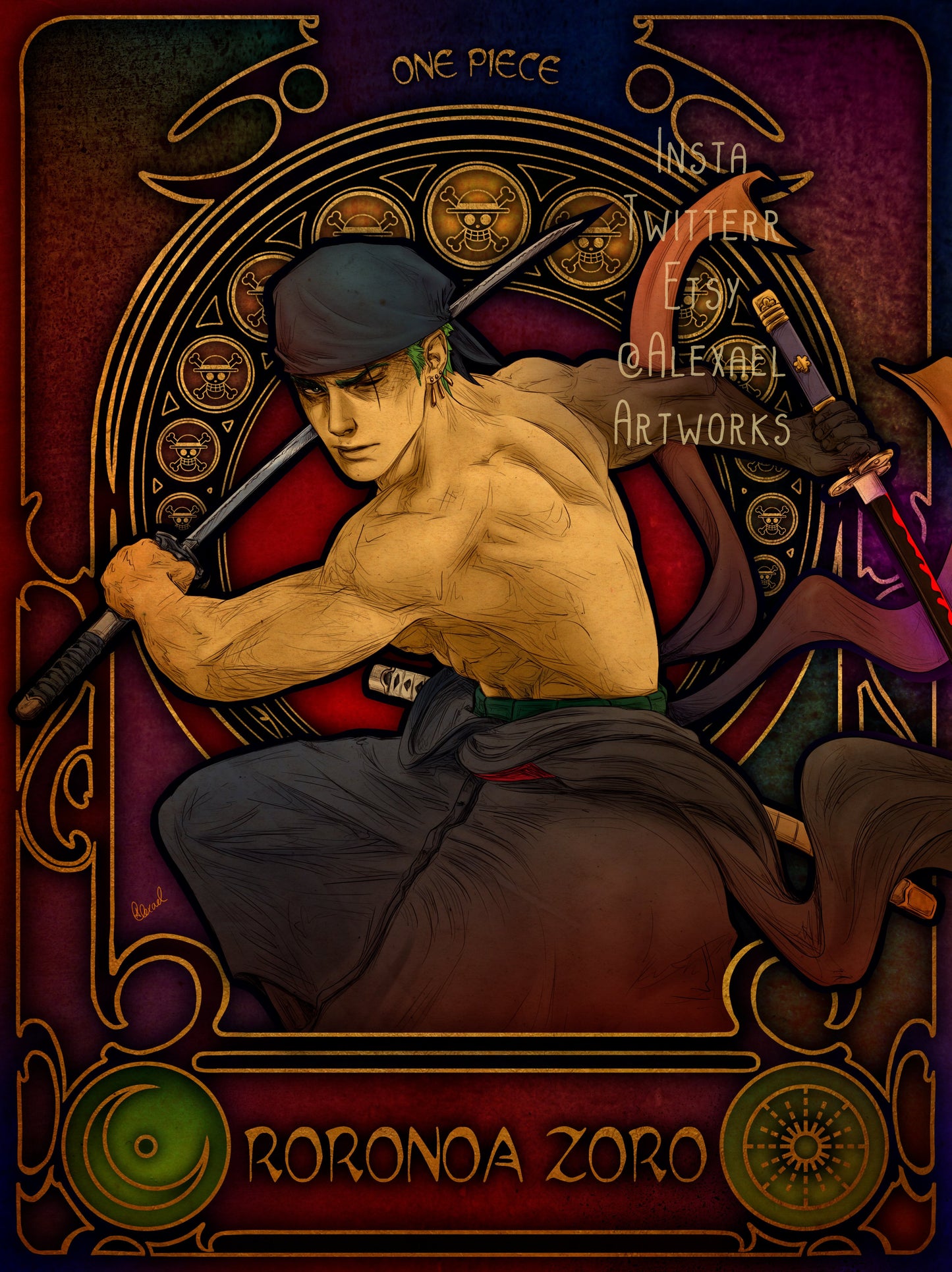 Zoro in Art Nouveau style