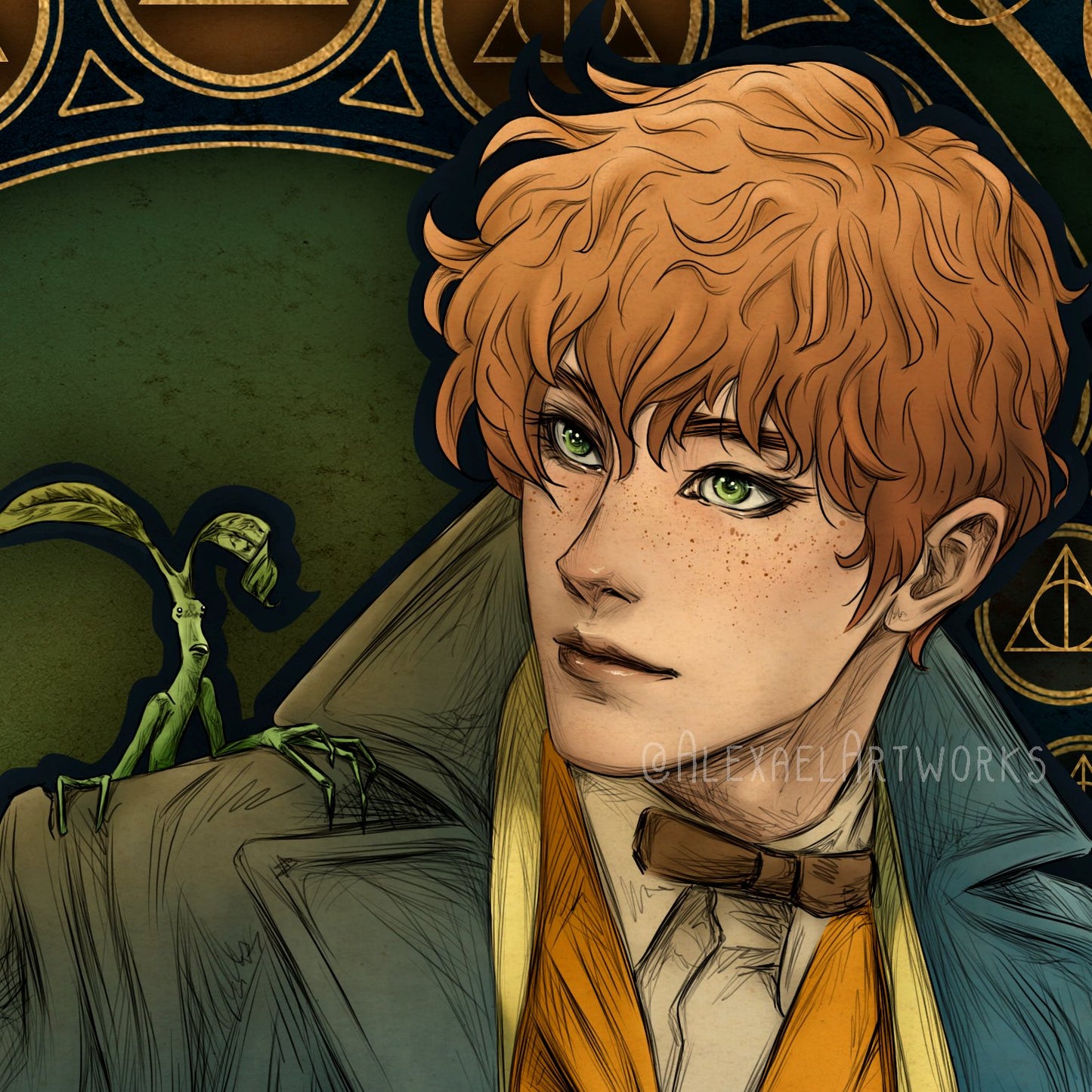 Newt in Art Nouveau style