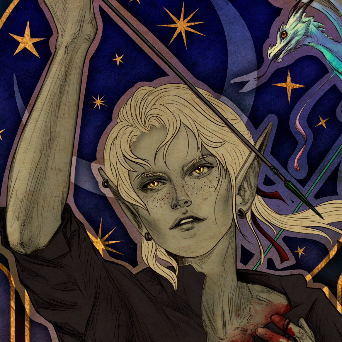 Aal'shan Dre full body in Art Nouveau style