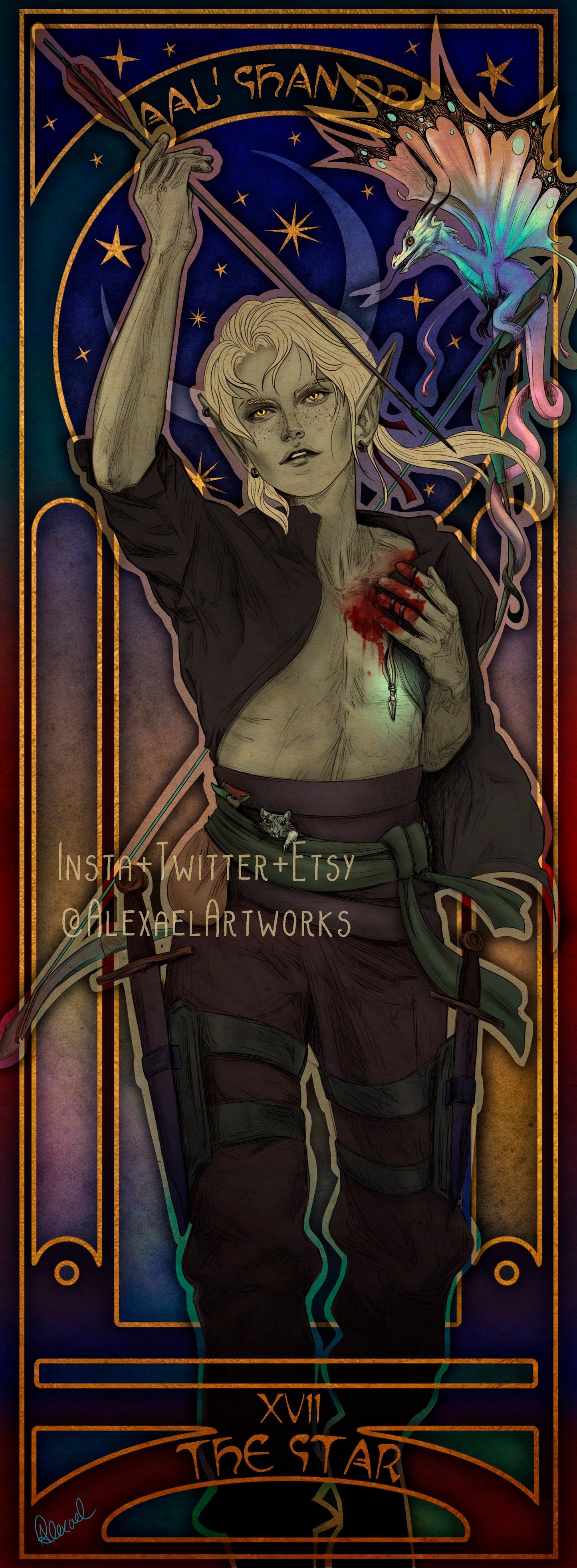Aal'shan Dre full body in Art Nouveau style