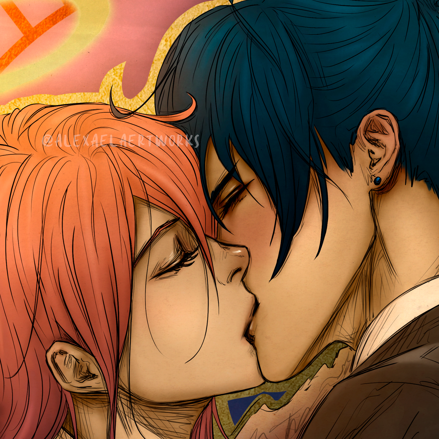 Aki & Angel Kiss in Art Nouveau style