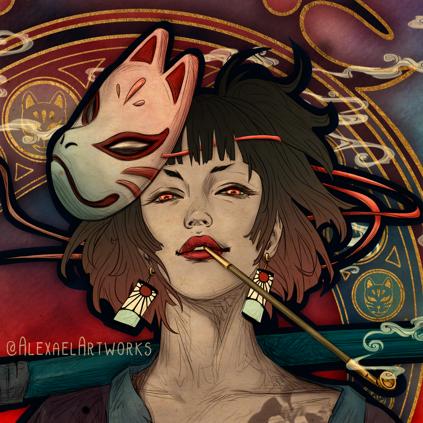 Kitsune in Art Nouveau style