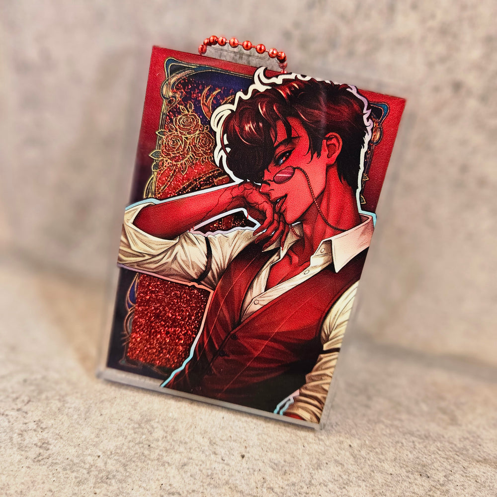 Human Alastor Crimson Drip ⏳ Glitter Shaker Keychain ~ Llavero Shaker de Purpurina
