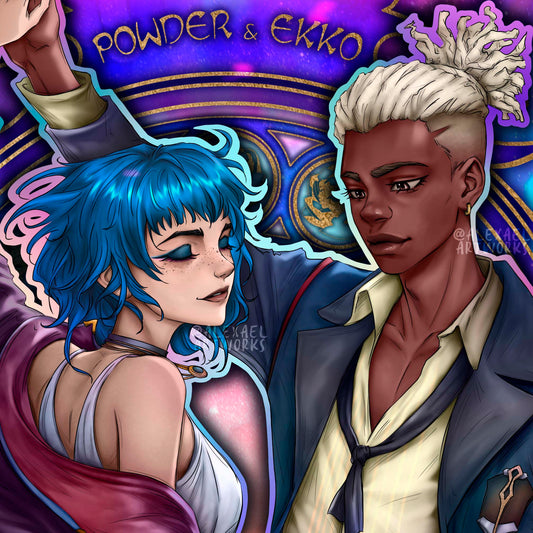 Ekko &amp; Jinx in Art Nouveau style (Je t'aime)