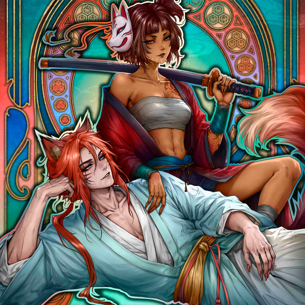 Kitsune & Kurama Enji in Art Nouveau style