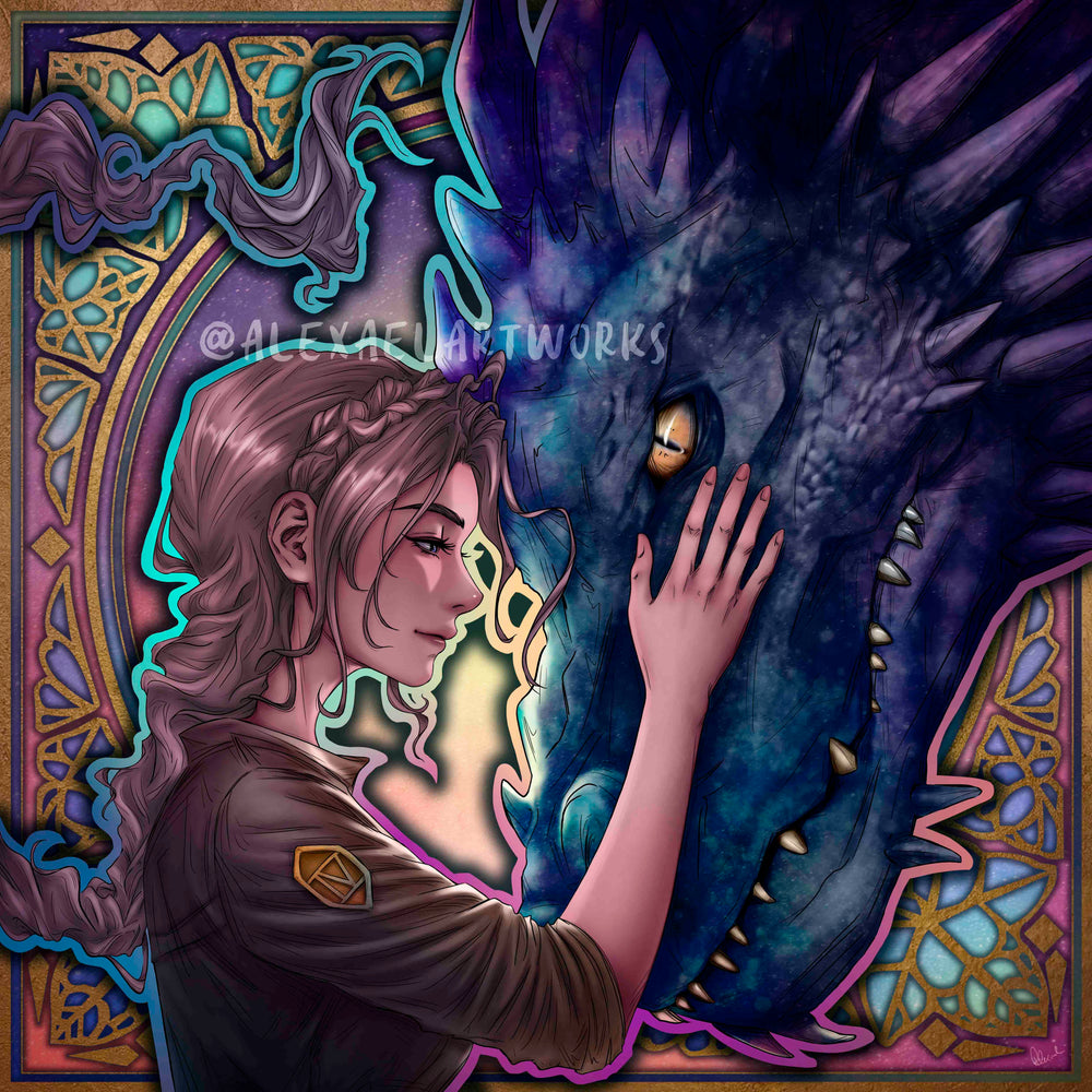 Violet & Andarna in Art Nouveau style