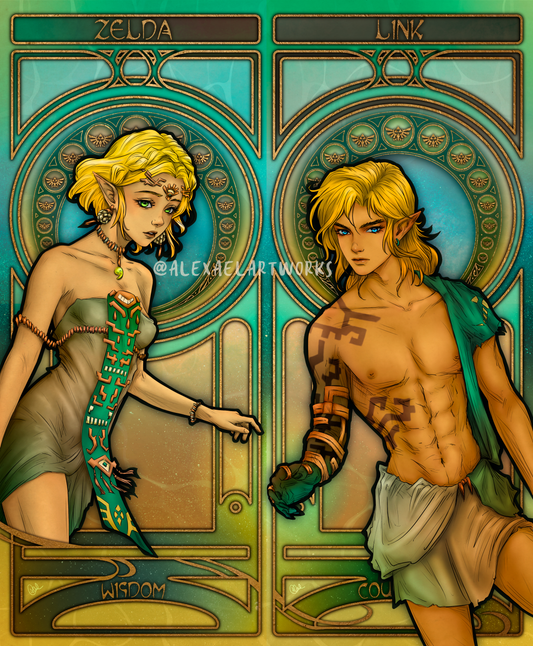 Zelda & Link in Art Nouveau style
