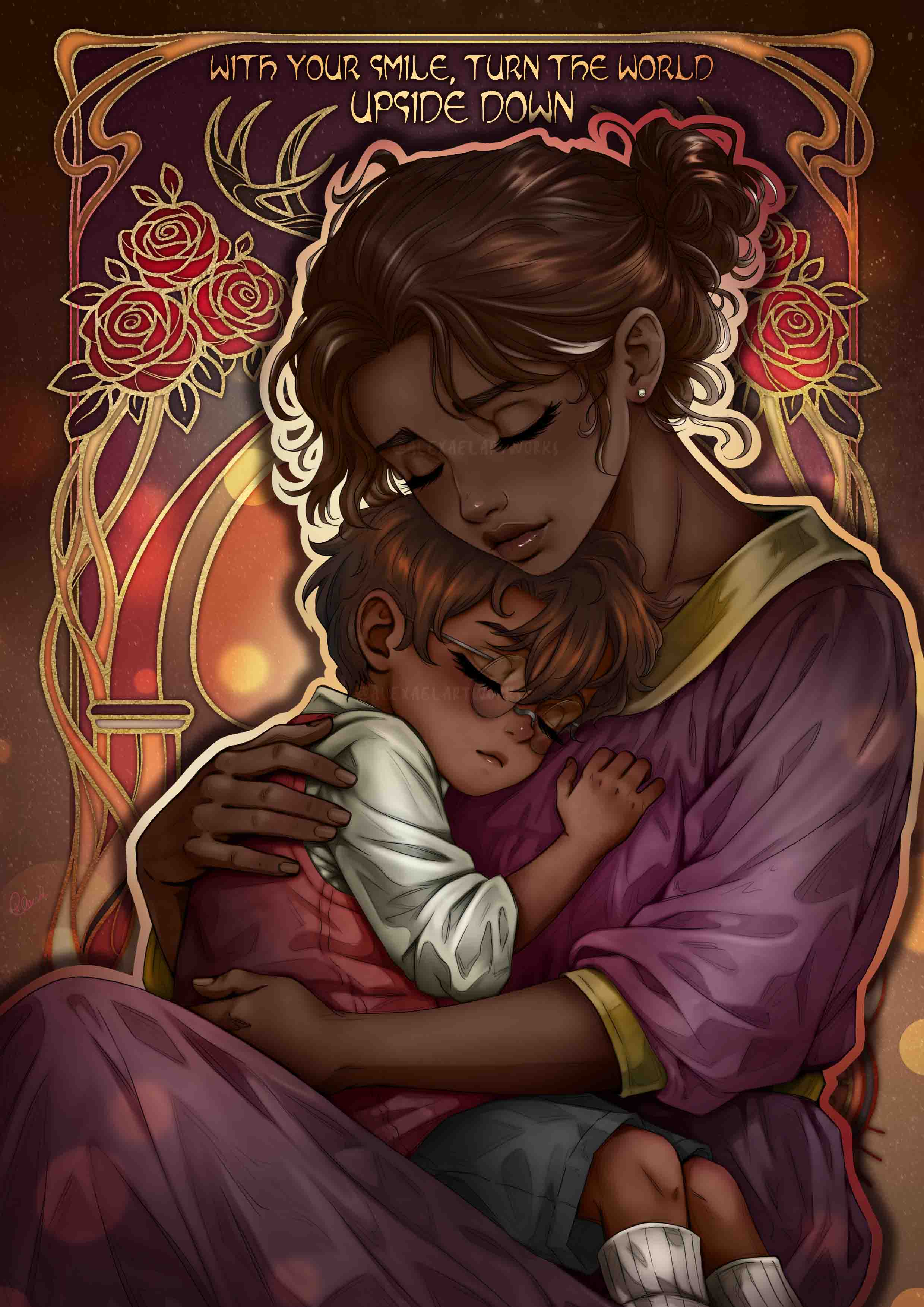 Human Alastor and his momma in Art Nouveau style – Alexael Artworks