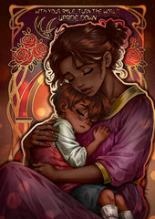 Human Alastor and his momma in Art Nouveau style