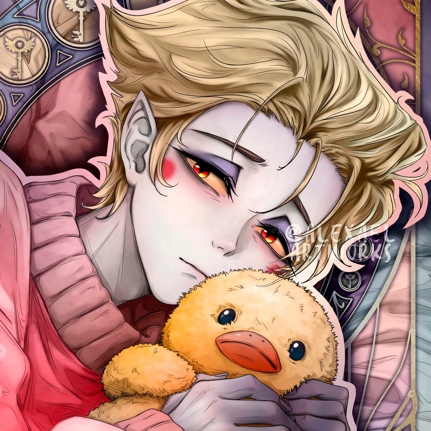 Lucifer in pajamas in Art Nouveau style