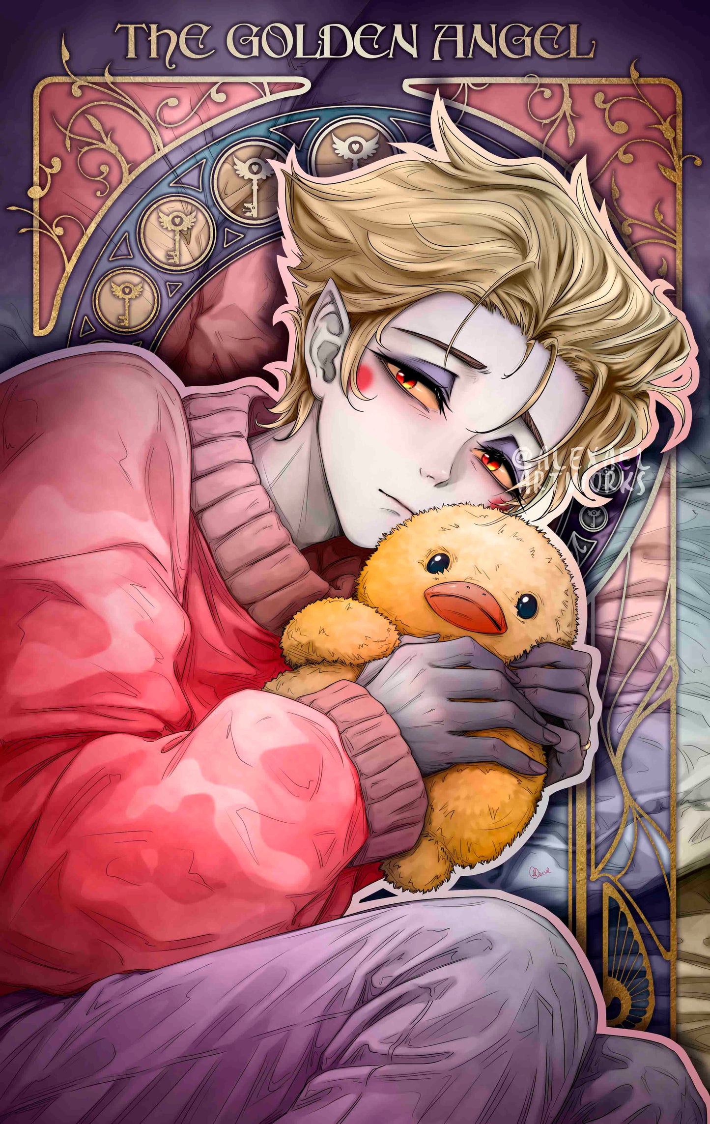 Lucifer in pajamas in Art Nouveau style