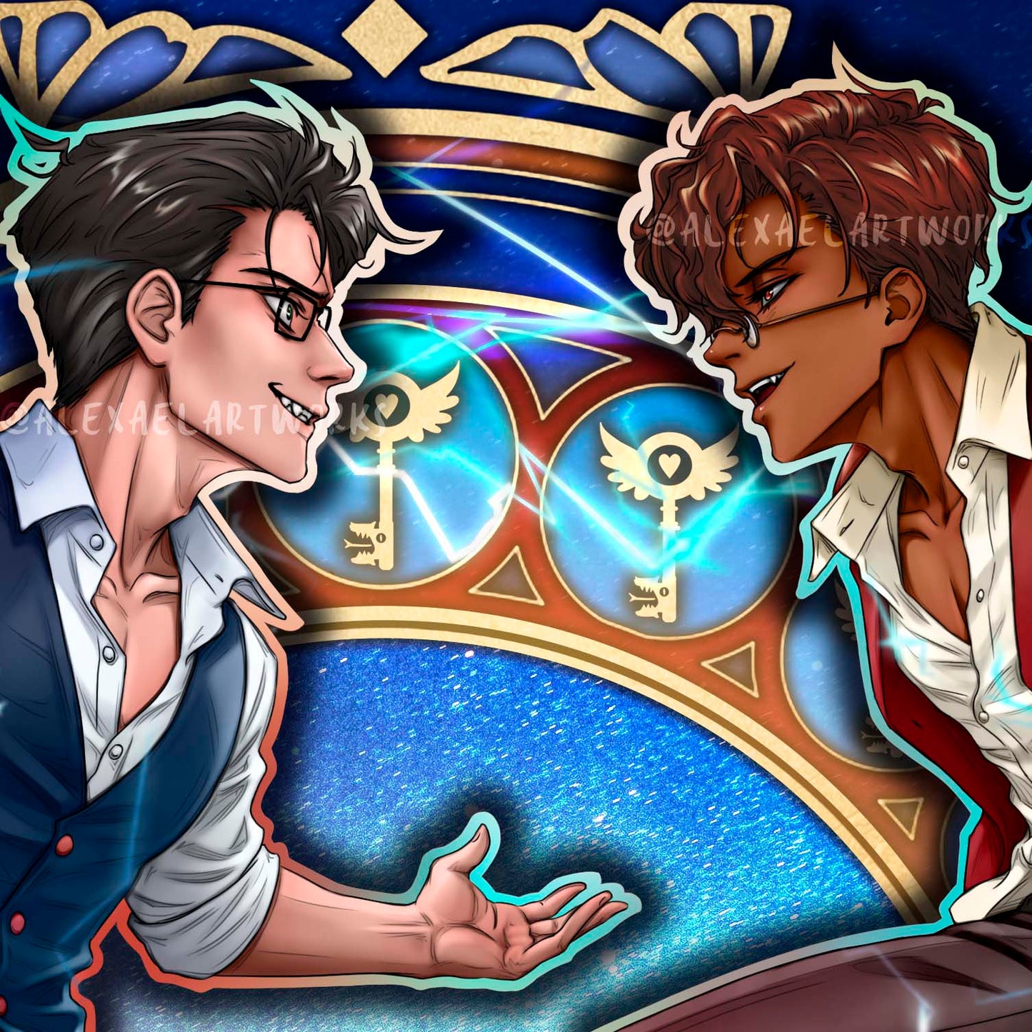 Human Vox & Human Alastor in Art Nouveau style