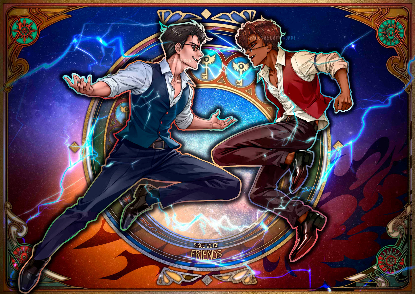 Human Vox & Human Alastor in Art Nouveau style