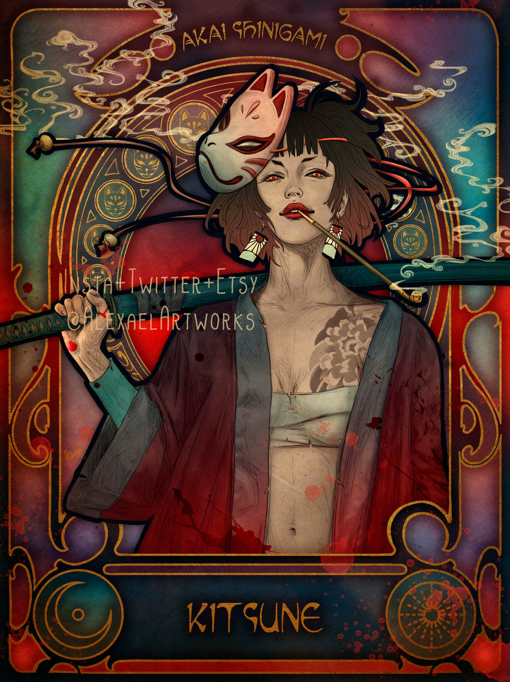 Kitsune in Art Nouveau style